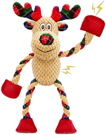 Christmas Squeaky Dog Toys- Interactive Plush Toys with 5 Squeakers- Stuffed Dog Toys for Medium & Large Breeds- Reducing Boredom and Relieving Anxiety (Elk) by Unknown