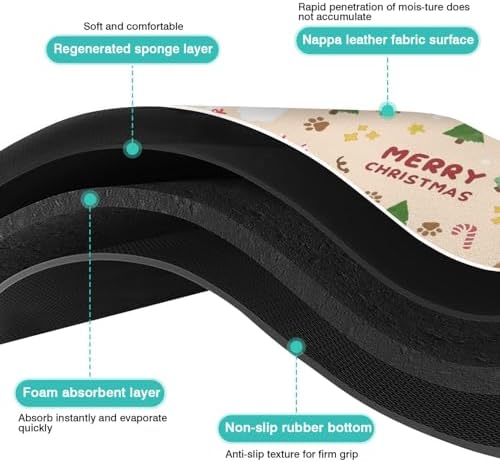 Christmas Dog Food & Water Mat, Paw Prints Santa Claus Snowman Xmas Pet Feeding Mat for Floor Non-Slip Waterproof, Super Absorbent Cat Bowl Mat, Easy to Clean Pet Placemat,16" × 24" - Image 6