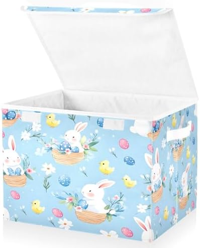 Bolaz Cute Bunny Easter Egg Pattern Storage Bins with Lids and Handles, Storage Box Basket with Cover Collapsible Organizer Containers for Home Closet, Shelves by Unknown