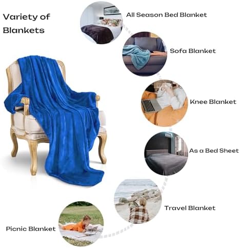 Royal blue Fleece Plush Throw Blanket 60"x80"for Couch Fuzzy Cozy Flannel - Image 3