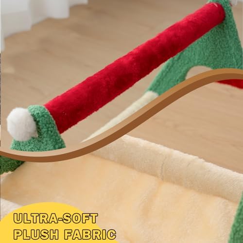 Nonta 20.47“ Christmas Cat Bed, 2‑Tier Festive Cat Perch for Indoor Cats, Soft Plush Triangle Cat Tree with Peek‑a‑Boo Holes, Stable Compact Multi‑Cat Cat Furniture for Holiday Home Decor - Image 4