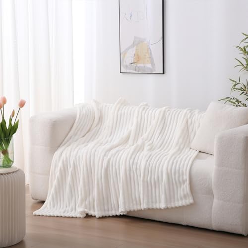 Cream White Fleece Throw Blanket 60”×80” for Couch Sofa Livingroom - Image 4