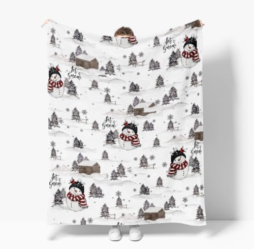 Horaldaily Christmas Black Red Snowman Pine Flannel Throw Blanket 60x80 - Image 4