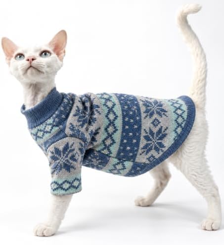 Cat Festive Sweater Pullover, Soft Warm Christmas Clothes (Blue, 3XL) by Urnat