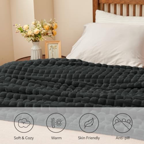 BEDELITE Checked Charcoal Grey Fleece King Size Blanket for Bed, 108"x90" - Image 3