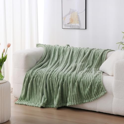 Sage Green Fleece Throw Blanket 50”×60” for Couch Sofa Livingroom - Image 2