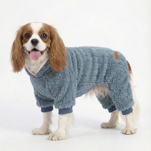 Fitwarm Collared Neck Dog Sweater Pajamas, Warm Winter Dog Clothes for Small Dogs Boy Girl, Fuzzy Pet Onesie with Feet, Steel Blue, XL - Image 3