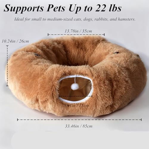 Cat Tunnel Christmas Tree Skirt， Cat Bed Under The Xmas Tree, Soft Plush Kitty Tunnel Bed with Washable Cushion, Two-Entry Peekaboo Round Christmas Cats Donut for Kitten Puppy Rabbit Ferret (Brown) - Image 2