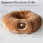 Cat Tunnel Christmas Tree Skirt， Cat Bed Under The Xmas Tree, Soft Plush Kitty Tunnel Bed with Washable Cushion, Two-Entry Peekaboo Round Christmas Cats Donut for Kitten Puppy Rabbit Ferret (Brown) - Image 2
