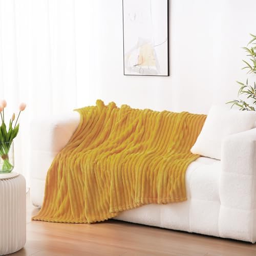 Mustard Yellow Fleece Throw Blanket 60”×80” for Couch Sofa Livingroom - Image 2