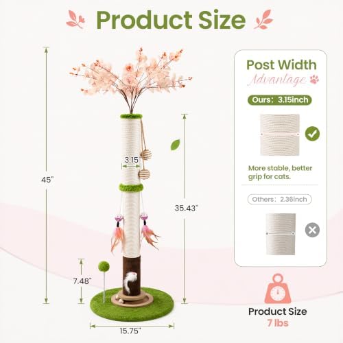 Flower Cat Scratching Post, 45 Inch Scratching Post for Indoor Cat Adults - Image 2