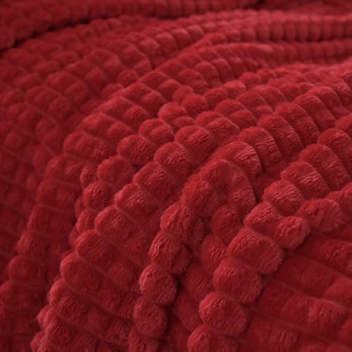 Puncuntex Fleece Throw Blanket Red 50"×70" with Square Grid Design - Image 7