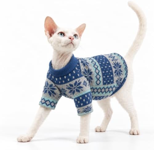 Cat Festive Sweater Pullover, Soft Warm Christmas Clothes (Blue, S) - Image 5