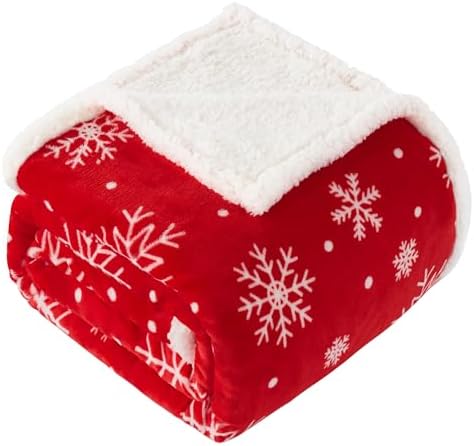 Touchat Red Sherpa Christmas Throw Blanket, Fuzzy Fluffy Soft Cozy Blanket, Fleece Flannel Plush Microfiber Blanket for Couch Bed Sofa (50" X 60",Red Snowflake) - Image 2