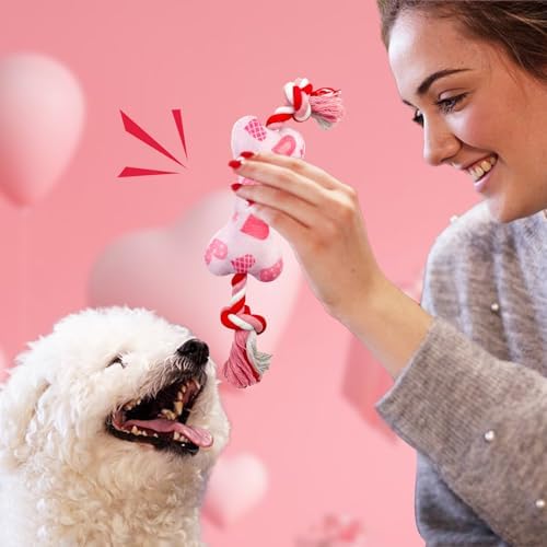 Valentine's Day Dog Toys, 2 Pack Plush Squeaky Dog Toys with Cotton Rope, Valentine's Day Dog Gifts for Small and Medium Dogs - Image 4