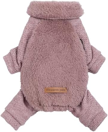 Fitwarm Collared Neck Fleece Dog Pajamas, Thermal Winter Clothes for Small Dogs Girl, Cozy Pet Outfit, Pale Violet Red, Small by Fitwarm