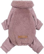 Fitwarm Collared Neck Fleece Dog Pajamas, Thermal Winter Clothes for Small Dogs Girl, Cozy Pet Outfit, Pale Violet Red, XXL by Fitwarm
