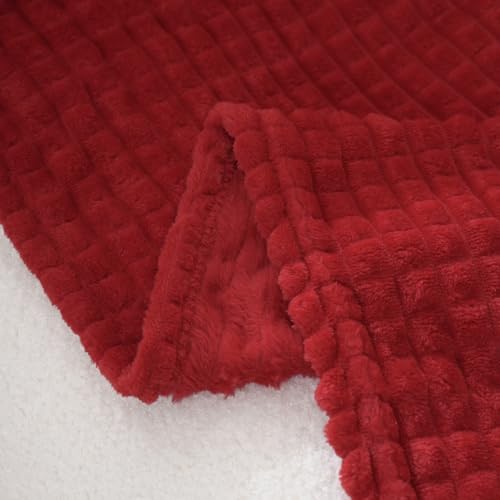 Puncuntex Fleece Throw Blanket Red 108"×90" with Square Grid Design - Image 4