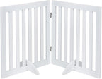 unipaws 24”H Free Standing Pet Gate for Dog Cat, 40”Wide Wooden Dog Gates | Foldable Pet Fence for Doorway, Stairs, Step, Expandable Doggy Barrier, Indoor Use, White