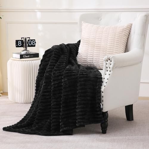 Black Fleece Throw Blanket 60”×80” for Couch Sofa Livingroom - Image 4