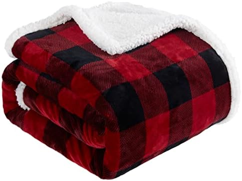 Touchat Sherpa Red and Black Buffalo Plaid Christmas Twin Blanket 60" X 70", Fuzzy Fluffy Soft Cozy Throw Blanket, Fleece Flannel Plush Microfiber Blanket for Couch Bed Sofa by TOUCHAT
