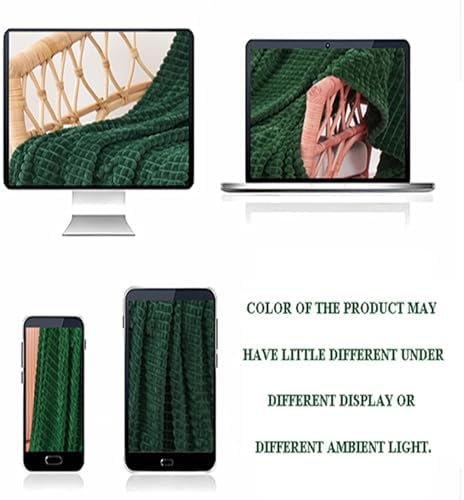 Puncuntex Fleece Throw Blanket Dark Green 50"×60" with Square Grid Design - Image 2
