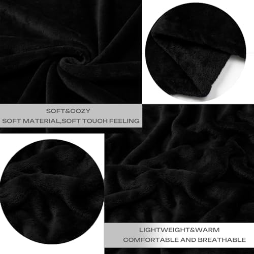 Black Fleece Plush Throw Blanket 90"x90"for Couch Sofa Fuzzy Cozy Flannel - Image 4