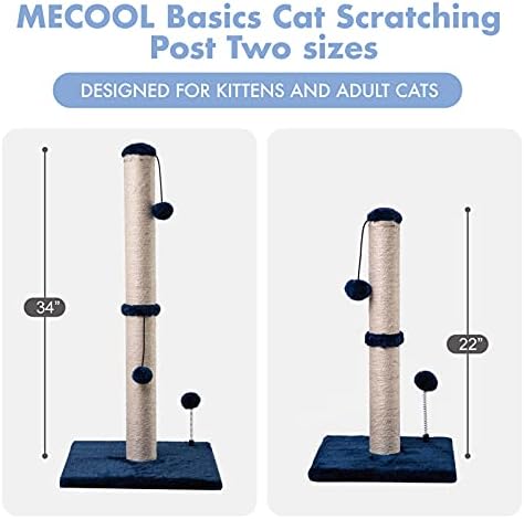 MECOOL 34“ Tall Cat Scratching Post Premium Basics Kitten Scratcher Sisal Scratch Posts Trees with Hanging Ball for Indoor Cats, Navy - Image 6