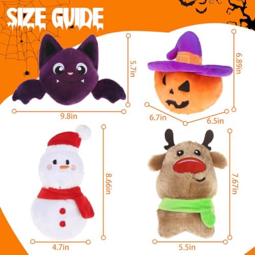 PAWCHIE Halloween Christmas Squeaky Dog Toys, 4 Pack Halloween Dog Toys for Chewers, Interactive Squeaky Plush Pumpkin Bat Elk Snowman Stuffed Dog Toy for Small Medium Large Breed, Funny Pet Gifts - Image 5