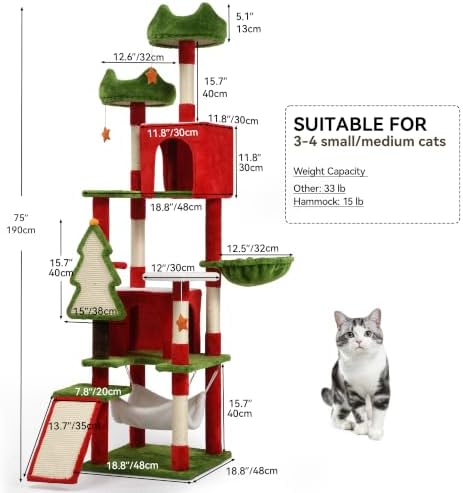 YITAHOME 75in Christmas Cat Tree Tower for Indoor Cats with Cat Condos - Image 3
