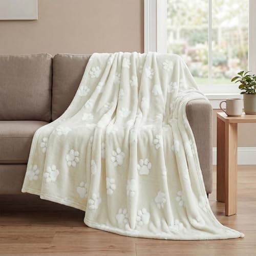 Horaldaily Beige Dog Paw Shape 3D Textured Throw Blanket 60x80 by Horaldaily