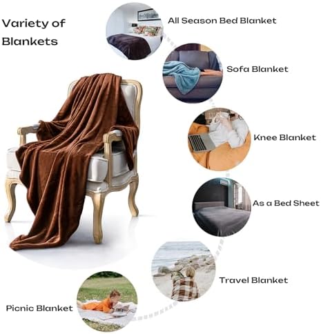 Brown Fleece Plush Throw Blanket 50"x60"for Couch Sofa Fuzzy Cozy Flannel - Image 2