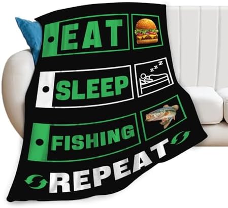 Fishing Blanket for Girls Women Boys Men Adults Kids Soft Cozy Fleece Eat Sleep Fish Hamburger Throw Blankets Fisherman Gifts Warm Flannel Plush Lightweight Decor for Couch Bed Sofa 60"X50" - Image 2