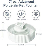 Cepheus Pet Drinking Fountain-2.1L/71oz Ceramic Cat Water Fountain-Automatic Ceramic Water Fountain for Cats and Dogs with with Ultra-Quiet Pump(White)