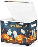 Bolaz Storage Bins with Lids and Handles,Halloween Background with Pumpkins Ghosts and Cemetary Storage Box Storage Basket with Cover Collapsible Organizer Containers for Home Closet, Shelves by Unknown