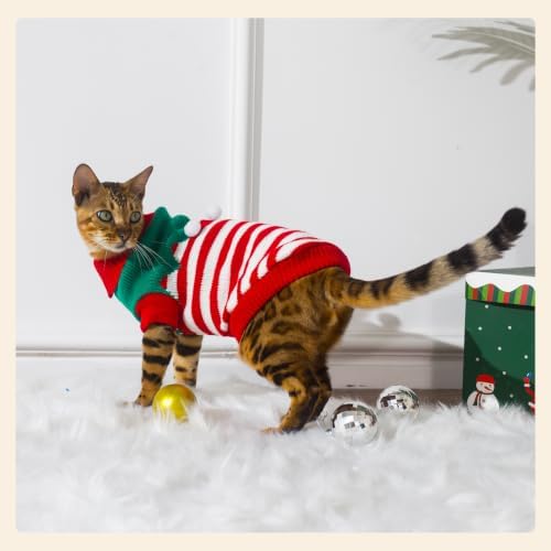 PUMYPOREITY Christmas Cat Sweater, Tree Pattern Knit Sweater for Cats Only - Image 6