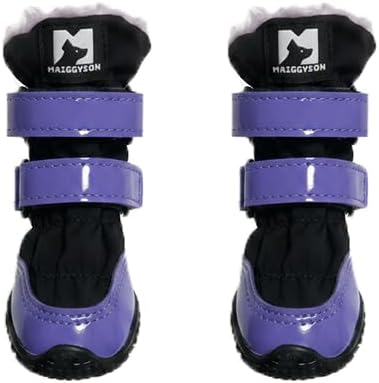 Winter Dog Snow Boots with Fleece Lining, Dog Shoes for Medium Large Size Dogs, Waterproof Dog Booties and Paw Protectors, Anti-Slip & Reflective Dog Shoes for Snow Outdoor, Hiking 4PCS