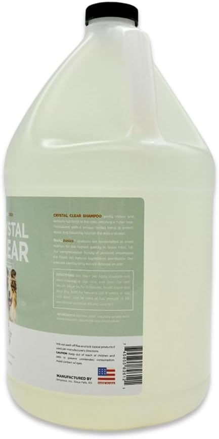 Bark2Basics Crystal Clear Fragrance Free Dog Shampoo, Unscented, 1 Gallon | 16:1 Concentrate. Hypoallergenic, Dye Free, Gentle on Sensitive Skin, Herbal Pet Grooming Wash, Groomer Grade, USA Made