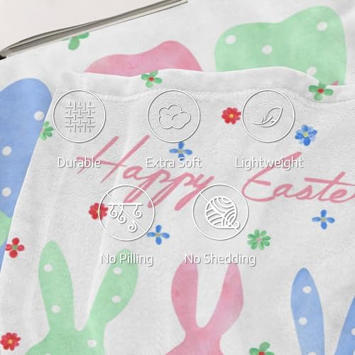 Happy Easter Rabbit Throw Blanket, Bunny Floral Soft Cozy Blankets, Cute Lightweight Flannel Blanket for Easter Decorations, All Season Warm Fleece Blanket for for Couch Bed Sofa 50x60 Inch - Image 3