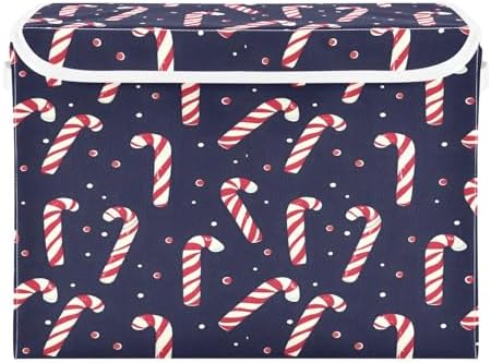Bolaz Storage Bins with Lids and Handles,Christmas Candy Cane Pattern Storage Box Basket with Cover Collapsible Organizer Containers for Home Closet, Shelves - Image 2