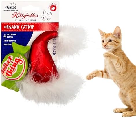 Huxley & Kent Plush Cat Toy - Holiday Interactive Catnip Toy for Cats & Kittens - Soft with Crinkle & Catnip - Fun Indoor Play - Santa Hat & Sweet Thing Candy 2pk by HuxleyKent
