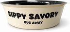 Ant Proof Dog Bowl & Cat Bowl with Water Moat by Sippy Savory® - Bug Proof Pet Feeding Bowl, BPA-Free Non-Slip Food Bowl for Indoor & Outdoor Dogs and Cats, Dishwasher Safe, Beige and Black.