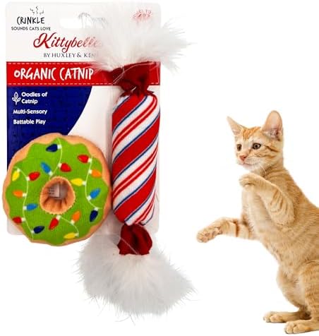 Huxley & Kent Plush Cat Toy - Holiday Interactive Catnip Toy for Cats & Kittens - Soft with Crinkle & Catnip - Fun Indoor Play - Lit Donut & Peppermint Candy 2pk by HuxleyKent