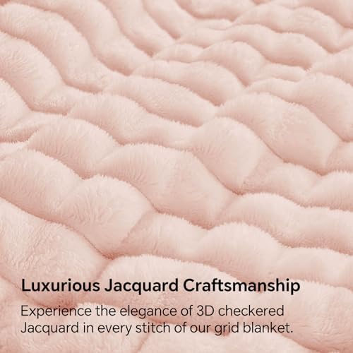 BEDELITE 3D Checked Pink Fleece Throw Blanket for Couch, 50x60 Inches - Image 5