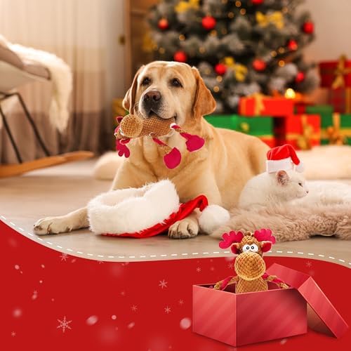 Christmas Squeaky Dog Toys, Stuffed Large Dog Toys to Keep Them Busy, Interactive Plush Chew Toys with Crinkle Paper, Tough Pet Animal Toys for Small Medium Large Dogs (Red Elk) - Image 6