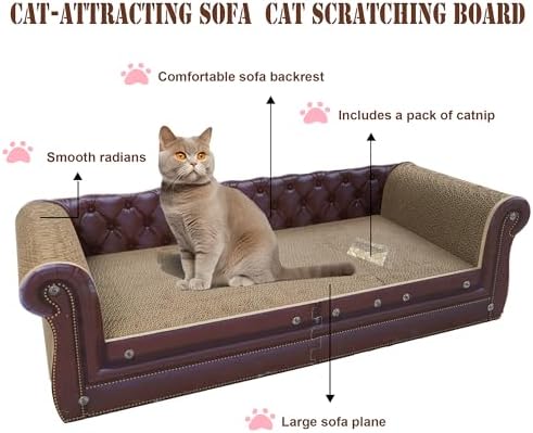 COOZMENT Scratching Sofa, Couch Shaped Thick Scratching Cardboard, Lounge Bed for Indoor Rest&Play, Sofa Scratcher Pad (Brown, 39.4" L X 14" W X 11" H) - Image 5