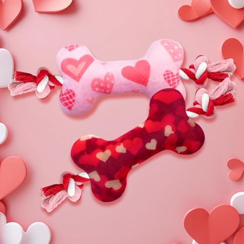 Valentine's Day Dog Toys, 2 Pack Plush Squeaky Dog Toys with Cotton Rope, Valentine's Day Dog Gifts for Small and Medium Dogs - Image 2