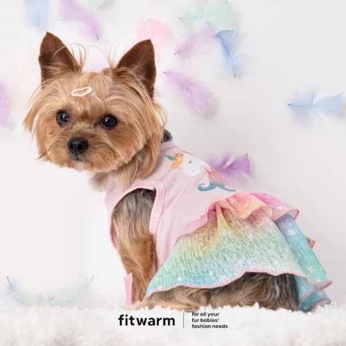 Fitwarm Rainbow Unicorn Dog Tutu Dress, Summer Clothes for Small Dogs Girl, Pet Birthday Outfit, Pink, Medium - Image 3