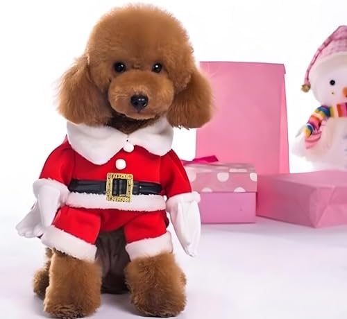 NACOCO Pet Christmas Costumes Dog Suit with Cap Santa Claus Suit Dog Hoodies Cat Xmas Costumes (Red, L) - Image 2