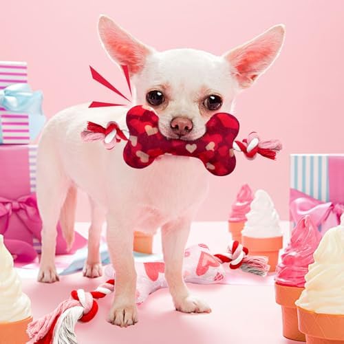 Valentine's Day Dog Toys, 2 Pack Plush Squeaky Dog Toys with Cotton Rope, Valentine's Day Dog Gifts for Small and Medium Dogs - Image 3
